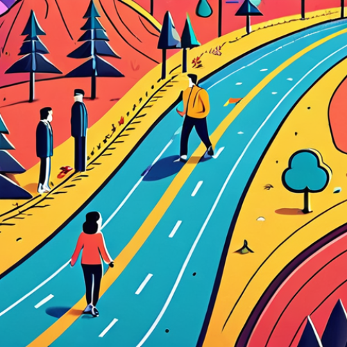Home 6 **
A vibrant, colorful illustration depicting a startup journey. Include elements like a compass pointing towards growth, a winding road representing challenges, and a diverse group of people collaborating. The style should be modern and optimistic, conveying the idea of navigating the complexities of startup marketing with limited resources. Include the startup's logo subtly in the image.
**
