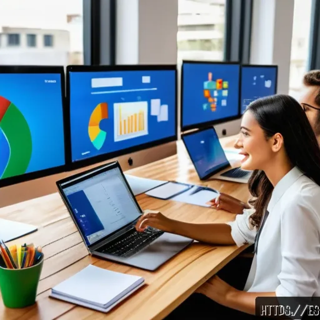 스타트업 마케팅 자격증 과정 - A modern startup office scene in a vibrant Latin American city, showing a diverse team of young prof...